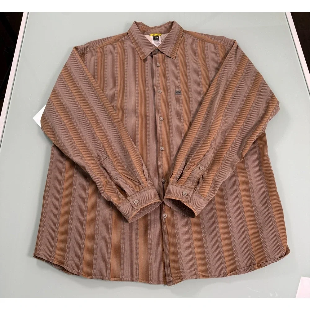The North Face A5 Series Shirt Men's L Brown Stripe Button Casual DadCore
